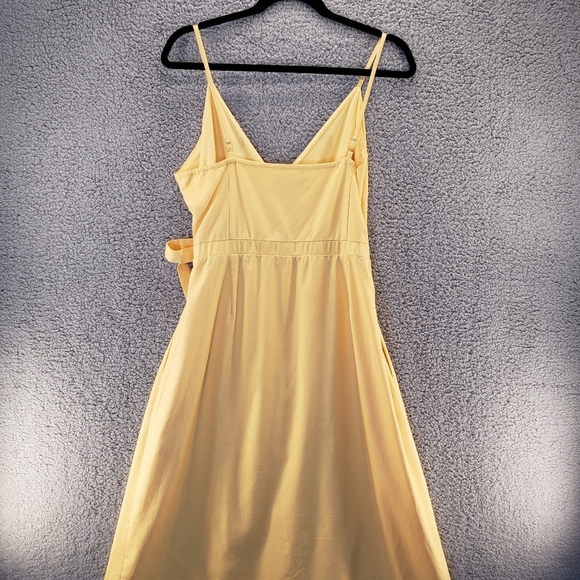 The Good Jane Yellow Linen Blend Summer Adj. Spagetti Strap Wrap Dress Sz L - Picture 10 of 14